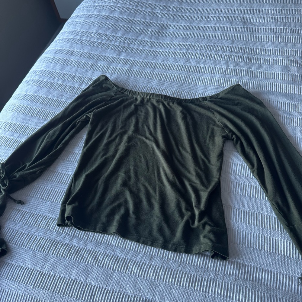 EARTHBOUND Dark Green Off-Shoulder Long Sleeve Top